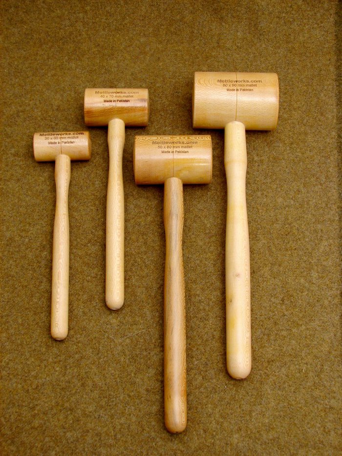 4 sizes of wooden mallets